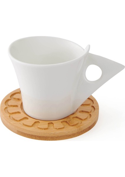 Belina 12 Parça Bambu Tabaklı Çay Fincan Takımı - Beyaz fırsatları