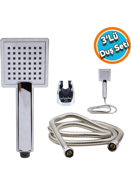 Duş Seti Fişkiye Spiral Banyo Duş Başlığı Set Fiskiyesi Telefonu Kare Klasik Başlık Fiskiye Metal Hortum