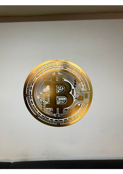 Bitcoin Detaylı Altın Kaplamalı Metaltablo