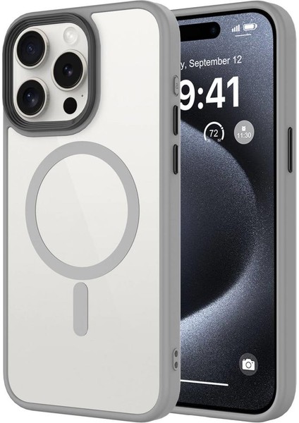 Apple iPhone 15 Pro Max Kılıf Arkası Mat Kenar Korumalı Magsafe Kapak Flet