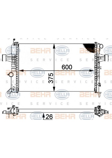 Radyatör Astra G-Zafira 1.4 16V-1.6 16V-1.8 16V-2.0 16V-2.2 16V (Ac+Klimasiz+Mekanik) (600X375X26) 18051
