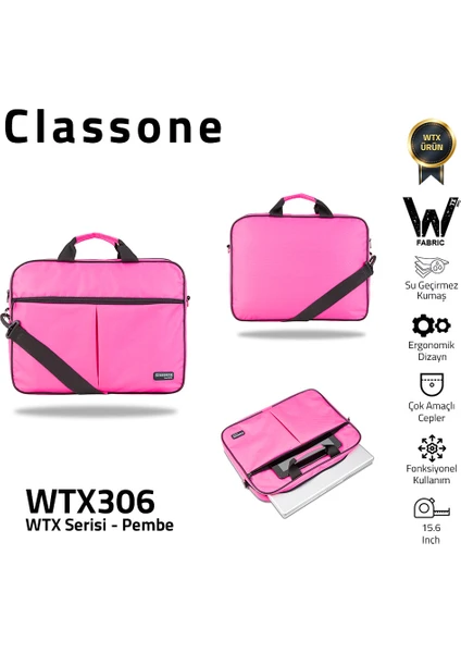 WTX306 Wtxpro serisi 15.6 Inch Uyumlu Su Geçirmez Kumaş Macbook, Laptop , Notebook El Çantası- Pembe