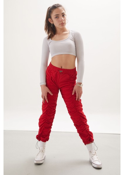 Kırmızı Şerit Dikişli Kız Paraşüt Pantolon 18005 fiyatları