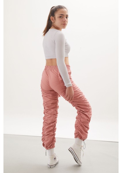 Pembe Şerit Dikişli Kız Paraşüt Pantolon 18004