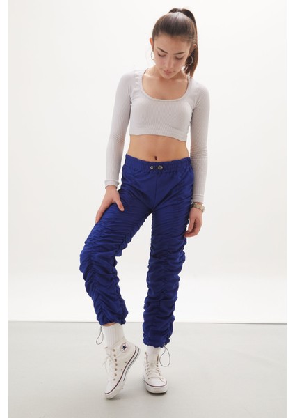 Lacivert Şerit Dikişli Kız Paraşüt Pantolon 18006