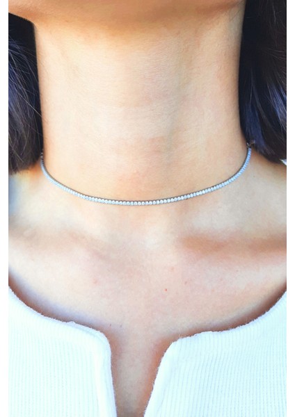 Gümüş Beyaz Taşlı Choker Su Yolu Kolye indirimleri