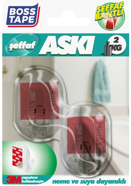 Güçlü 3M Yapışkanlı Şeffaf Banyo Mutfak Bornoz Havlu Bez Askısı 2'li Küçük