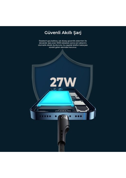 27W Usb-C To Lightning Süper Hızlı Şarj Kablosu (Rosstech Türkiye Garantili)