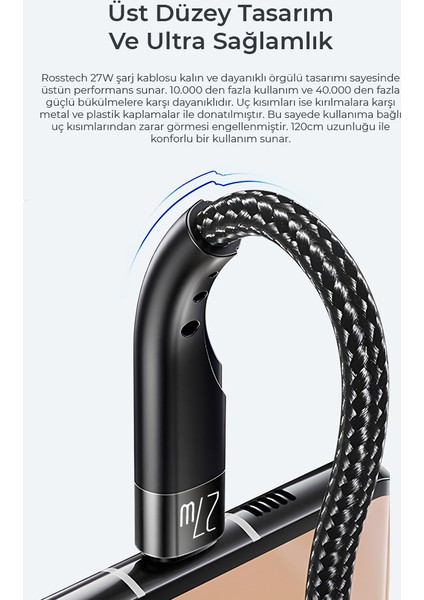 27W Usb-C To Lightning Süper Hızlı Şarj Kablosu (Rosstech Türkiye Garantili)