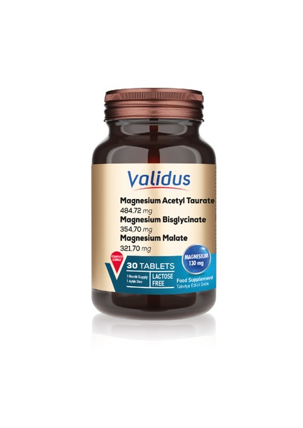 Magnezyum Complex Bisglycinate Taurat Malat Vitamin B6 Vitamin D3 1000 Ünite 30 Tablets