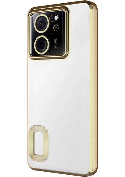 Case 4u Xiaomi Mi 13T Pro Kılıf Kamera Lens Korumalı Şeffaf Renkli Logo Gösteren Parlak Omega Kapak Gold