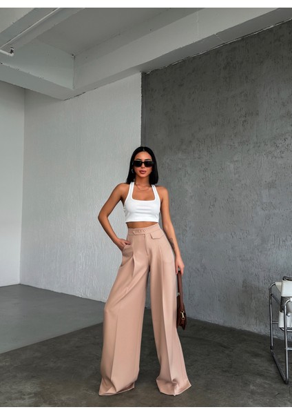 Kadın Düğme Detaylı Palazzo Pantolon
