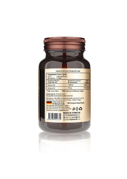 Vitamin D3 + Vitamin K2 180 Softgel