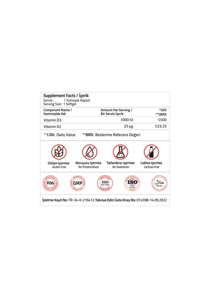 Vitamin D3 + Vitamin K2 30 Softgel modelleri