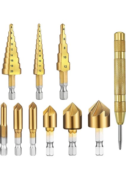 10 Adet Adım Matkap Ucu Seti 1/4 Inç Hex Shank 5 Flüt Sayacı Lavabo Matkap Ucu Seti Otomatik Yaylı Merkezi Punch (Yurt Dışından)