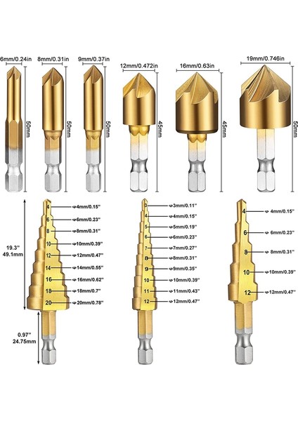10 Adet Adım Matkap Ucu Seti 1/4 Inç Hex Shank 5 Flüt Sayacı Lavabo Matkap Ucu Seti Otomatik Yaylı Merkezi Punch (Yurt Dışından)