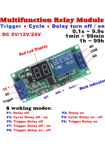 Çok Işlevli Dijital Zaman Sonsuz Gecikme Anahtarı Zamanlayıcı Röle Modülü DC5V12V24V Jessica (Yurt Dışından) fırsatları