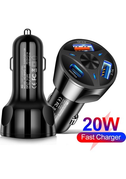 Araç Şarj Cihazı USB Tip C Hızlı Şarj Qc 3.0 Xiaomi Not 11 iPhone 13 Samung S22 Huawei Hızlı Şarj 3.0 Cep Telefonu Adaptörü (Yurt Dışından)