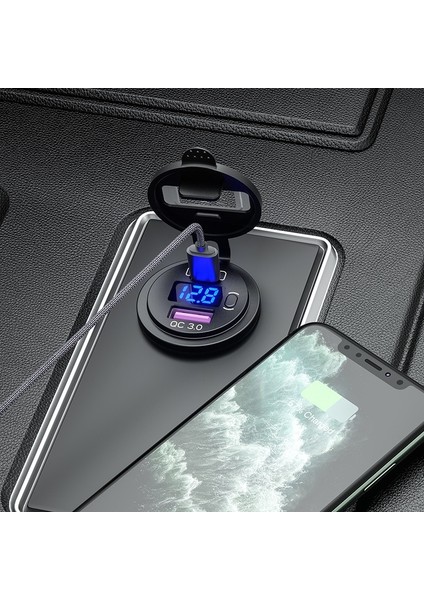 60W Pd Tip C/qc 3.0 USB Şarj Cihazı Düğme Anahtarı LED Voltmetre Güç Çıkışı 12V 24V Araba Kamyon Motosiklet Rv Için Hızlı Şarj (Yurt Dışından) modelleri