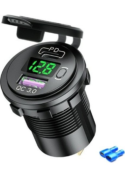 60W Pd Tip C/qc 3.0 USB Şarj Cihazı Düğme Anahtarı LED Voltmetre Güç Çıkışı 12V 24V Araba Kamyon Motosiklet Rv Için Hızlı Şarj (Yurt Dışından) indirimleri