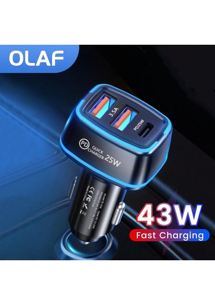 43W Çift USB Pd Araba Şarjı Hızlı Şarj USB C Araç Telefonu Şarj Cihazı iPhone 14 13 12 Pro Max Xiaomi Huawei Samsung (Yurt Dışından)