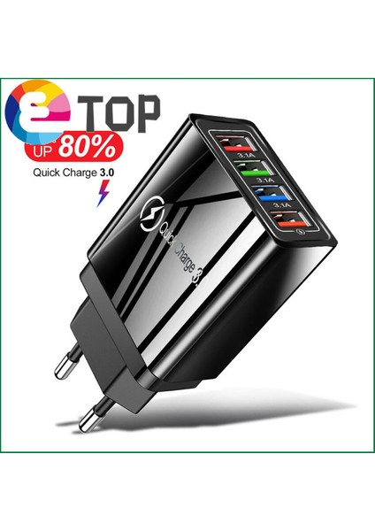 [etop]4u Hızlı Şarj 3.0 USB Şarj Cihazı iPhone Samsung Huawei Xiaomi Android 4-Ports Cep Telefonu Evrensel Hızlı Şarj Duvar Adaptörü (Yurt Dışından)