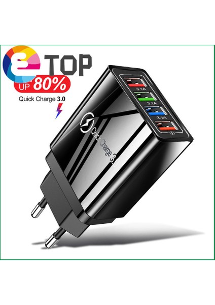 [etop]4u Hızlı Şarj 3.0 USB Şarj Cihazı iPhone Samsung Huawei Xiaomi Android 4-Ports Cep Telefonu Evrensel Hızlı Şarj Duvar Adaptörü (Yurt Dışından) fiyatları