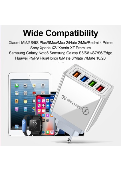 [etop]4u Hızlı Şarj 3.0 USB Şarj Cihazı iPhone Samsung Huawei Xiaomi Android 4-Ports Cep Telefonu Evrensel Hızlı Şarj Duvar Adaptörü (Yurt Dışından) indirimleri