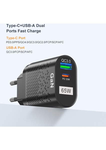Elough 65W Galyum Nitrür USB Şarj Aleti Qc3.0 Pd Akıllı Hızlı Şarj Cep Telefonu Şarj Kafası Dizüstü Evrensel Hızlı Gan Şarj Adaptörü (Yurt Dışından) modelleri