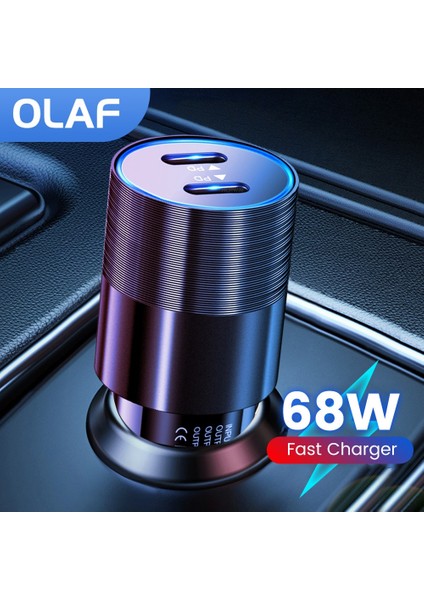 68W Çift USB Tip C Araç Şarj Cihazı Metal Otomatik Pd Şarj Adaptörü Hızlı Şarj USB C Şarj Cihazı Arabada Cep Telefonu Için iPhone 13 12 Için (Yurt Dışından)