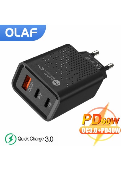 Olaf 60W USB C Şarj Cihazı Qc 3.0 3 Port Pd Hızlı Şarj Adaptörü iPhone 14 Samsung Xiaomi Cep Telefonu C Tipi USB Şarj Cihazı (Yurt Dışından)
