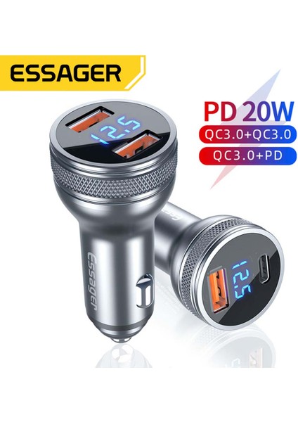 Essager Mini 36W USB Araç Şarj Cihazı Hızlı Şarj 3.0 Şarj Cihazı iPhone 14 13 Samsung Xiaomi USB Tip C Hızlı Araba Şarjı Şarj Cihazı (Yurt Dışından)