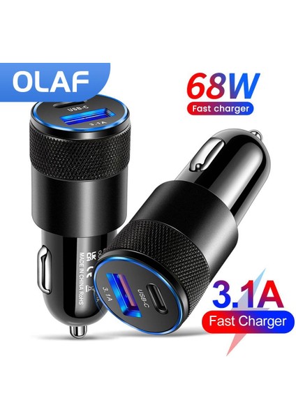 Olaf 68W Araç Şarj Cihazı Cep Telefonu USB Tip-C Hızlı Şarj iPhone 12 11 Redmi Huawei Samsung Şarj Cihazı Arabada Qc 3.0 (Yurt Dışından)
