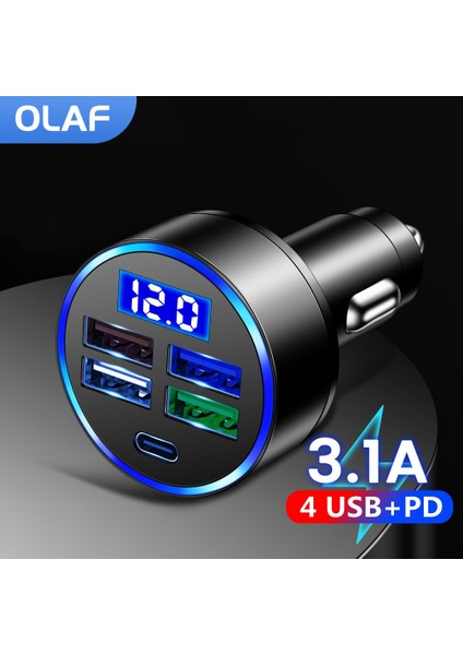 Olaf Pd USB Araç Şarj Cihazı Hızlı Şarj Tipi C USB Telefon Adaptörü Arabada iPhone 13 Pro Xiaomi Huawei Samsung Araç Hızlı Şarj Cihazı (Yurt Dışından)