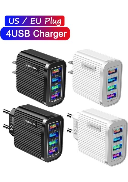 Ab/abd Tak USB Şarj Cihazı, iPhone 13 12 11 x Xs Samsung Xiaomi Cep 4 Port Evrensel Telefon Şarj Cihazı Için Hızlı Şarj Duvar Şarjı (Yurt Dışından)