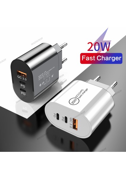 2 Tip C ve 1 USB Telefon Şarj Cihazı Hızlı Şarj Cihazı iPhone 14 13 Xiaomi Samsung Cep Telefonu Şarj Cihazları Duvar Hızlı Şarj Adaptörü (Yurt Dışından)
