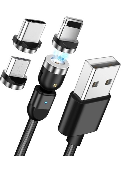 Aufu 0.5m/1m/2m/3m 540° Dönen Manyetik Kablo Uzun Mikro USB Tip C Telefon Kablosu Şarj Kablosu Tel Samsung Mıknatıs Şarj Cihazı (Yurt Dışından)