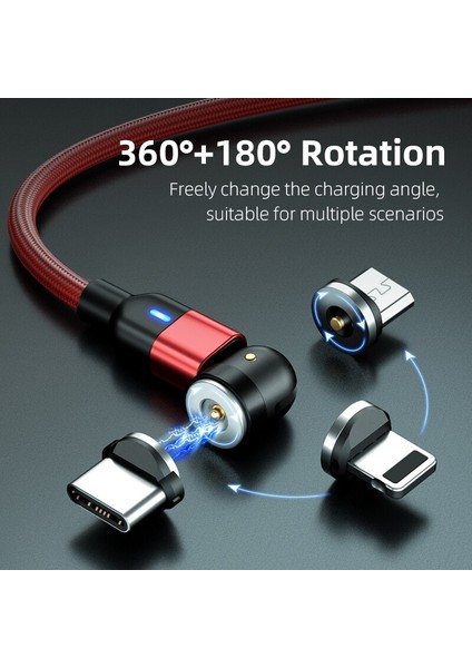 Aufu 0.5m/1m/2m/3m 540° Dönen Manyetik Kablo Uzun Mikro USB Tip C Telefon Kablosu Şarj Kablosu Tel Samsung Mıknatıs Şarj Cihazı (Yurt Dışından) modelleri