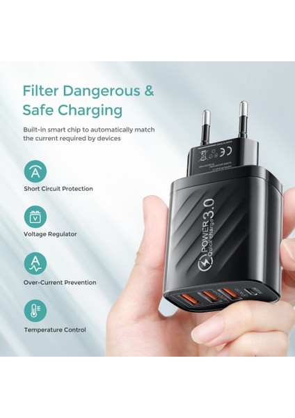 4 Port USB C Şarj Cihazı Hızlı Şarj Hızlı Şarj 3.0 Cep Telefonu Şarj Cihazı Tipi C Adaptörü iPhone Xiaomi Samsung Huawei Için (Yurt Dışından) fiyatları