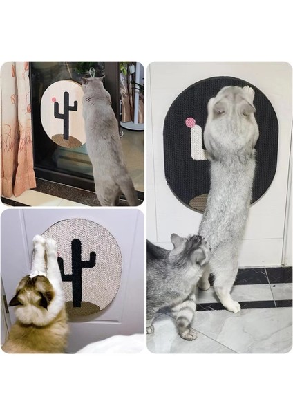 Kedi Tırmalama Tahtası Duvara Monte Ondüla Karton Kedi Tırmalayıcı - Kaktüs Desen - Siyah (Yurt Dışından)