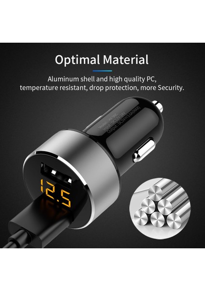 3.1A LED Ekran Çift USB Araç Şarj Cihazı Evrensel Cep Telefonu Alüminyum Araç Şarj Cihazı Huawei Xiaomi Samsung iPhone 11 Pro Max (Yurt Dışından) indirimleri