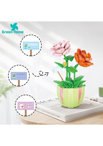 Yeşil Ev Dıy Çiçek Blokları Dıy Tuğla Kaktüs Yasemin Bonsai Çocuk Eğitici Oyuncaklar (Yurt Dışından)