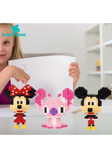 Yeşil Ev Mikro Tuğla Şekil Minnies Karikatür Şekil Mikro Tuğla Dıy Montaj Oyuncak (Yurt Dışından)