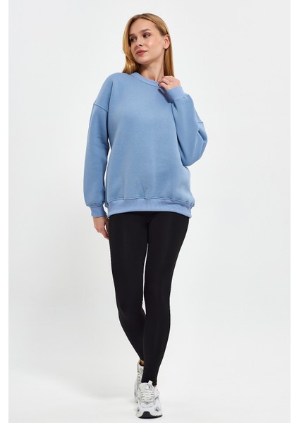 Bebe Mavisi Sweatshirt, Oversize Sweatshirt, Kadın Sweatshirt, Bisiklet Yaka Sweatshirt
