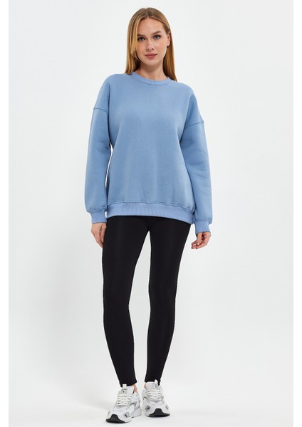 Bebe Mavisi Sweatshirt, Oversize Sweatshirt, Kadın Sweatshirt, Bisiklet Yaka Sweatshirt fiyatları