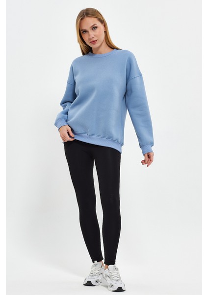 Bebe Mavisi Sweatshirt, Oversize Sweatshirt, Kadın Sweatshirt, Bisiklet Yaka Sweatshirt modelleri