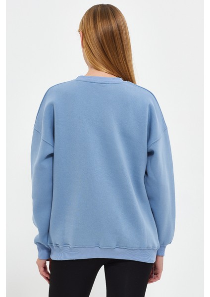 Bebe Mavisi Sweatshirt, Oversize Sweatshirt, Kadın Sweatshirt, Bisiklet Yaka Sweatshirt fırsatları