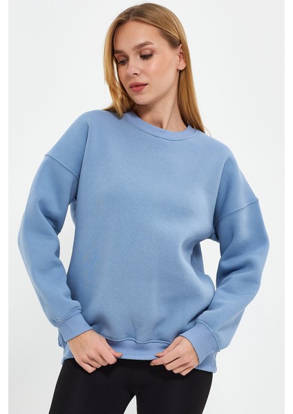 Bebe Mavisi Sweatshirt, Oversize Sweatshirt, Kadın Sweatshirt, Bisiklet Yaka Sweatshirt indirimleri