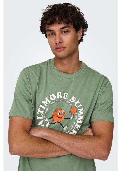 Only & Sons Onslogan Lıfe Reg Funny Ss Tee 22028178 Yeşil