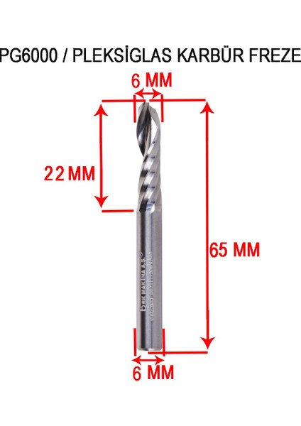 Pleksiglas Cnc Karbür Freze Pozitif 6 mm